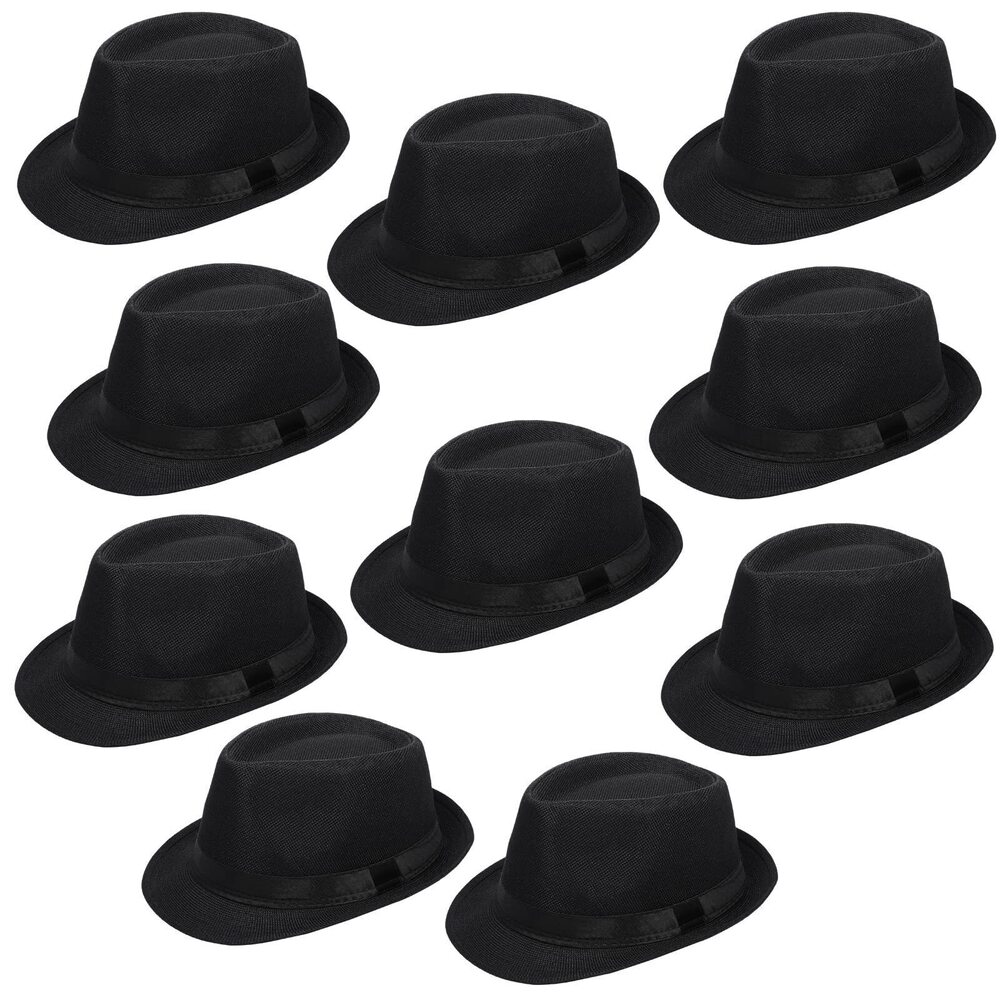 9413 10 Pack 1920s Fedora Hats Short Brim Sun Panama Hats Party Costume
